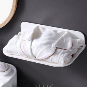 MAGICLULU Wall Mounted Folding Shelf Adhesive Plastic Bathroom Wall Shelf 90° Fold Up Small Wall Hanging Shelf Board for Bedside Toilet Room (L)