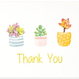 Crisky Printable Succulent Thank You Cards with Envelopes (50 Pack) & Stickers Greeting Notes Bulk, greenery plants for Birthday, Baby Shower,Bridal Shower, Wedding, Graduation