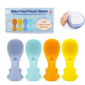 miniguysa silicone baby spoons & squeeze pouch feeder attachments topper: easy-clean, leak-proof spoon for infant food, ideal for diverse food pouches, suitable for 3+ months babies 4-pack, 2.48*1.18