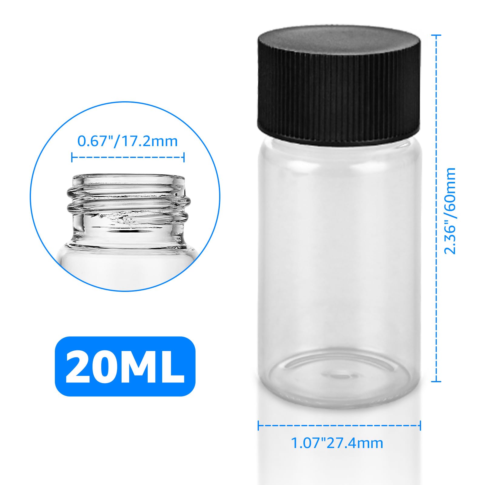 CertBuy 100 PACK Clear Glass Sample Vials with Screw Cap Travel Small Glass Vials for Essential Oil 20 ml Liquid Sampling Glass Bottles Screwcap Sterile Vial for Chemistry Lab Chemicals