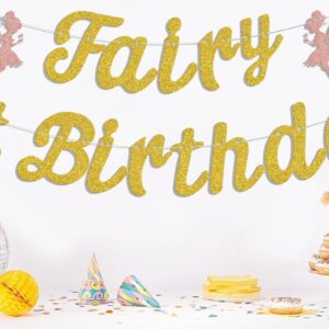 Fairy 1st Birthday Banner, Cute Fairies 1st Birthday Party Decorations, Flower Fairy Girl Happy First Birthday Anniversary Baby Shower Party Supplies Gold Rose Gold