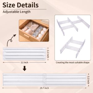 seinlife 6 Pack Plastic Drawer Dividers 3.2" High, 11-19.7" Adjustable Drawer Organizers for Clothes, Expandable Separators in Bedroom/Kitchen/Office Organization and Makeup Cosmetic Storage-Clear