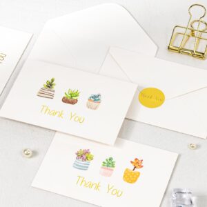 Crisky Printable Succulent Thank You Cards with Envelopes (50 Pack) & Stickers Greeting Notes Bulk, greenery plants for Birthday, Baby Shower,Bridal Shower, Wedding, Graduation