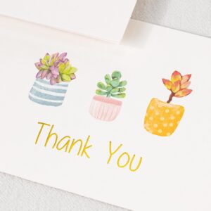 Crisky Printable Succulent Thank You Cards with Envelopes (50 Pack) & Stickers Greeting Notes Bulk, greenery plants for Birthday, Baby Shower,Bridal Shower, Wedding, Graduation