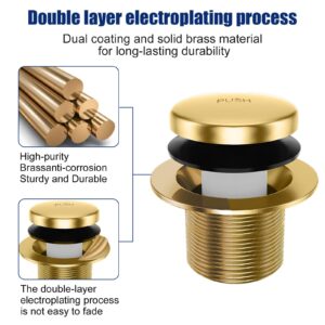 Bathtub Drain Tip Toe Tub Conversion Kit Assembly, Replacement Tub Drain Kit with One-Hole Overflow Faceplate and Universal Fine/Coarse Thread and Adapter(Brushed Gold)