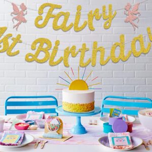 Fairy 1st Birthday Banner, Cute Fairies 1st Birthday Party Decorations, Flower Fairy Girl Happy First Birthday Anniversary Baby Shower Party Supplies Gold Rose Gold