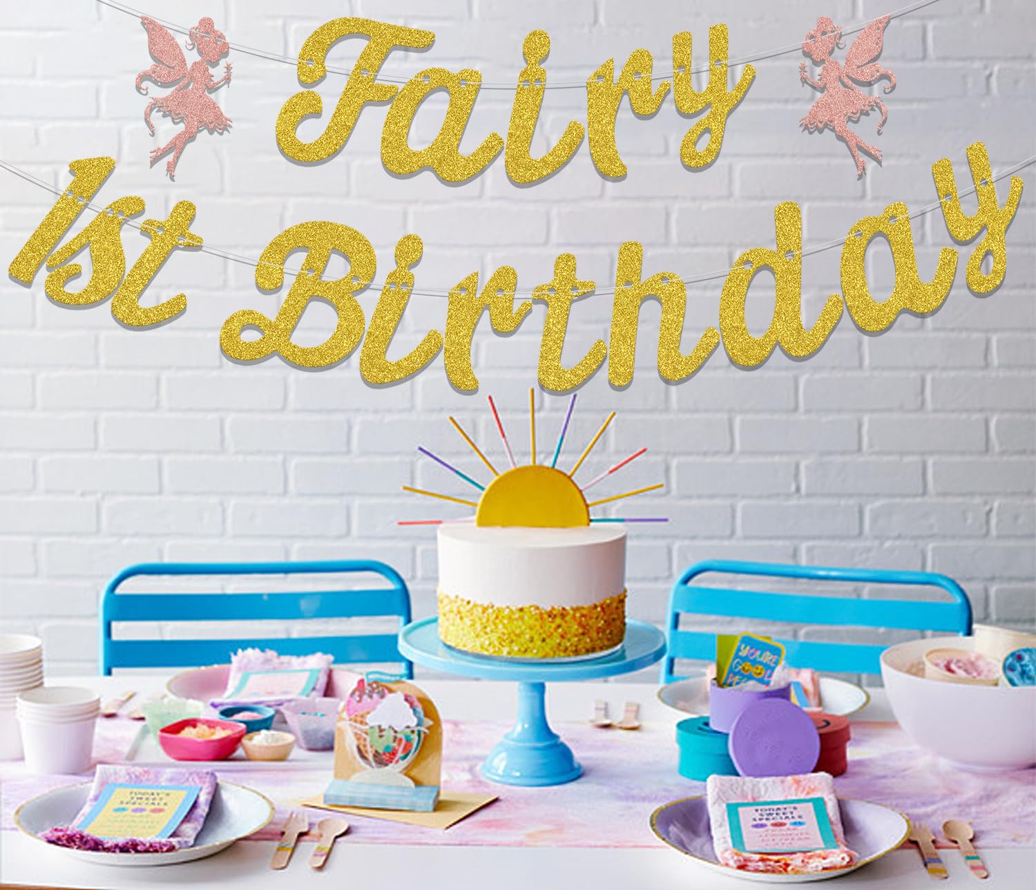 Fairy 1st Birthday Banner, Cute Fairies 1st Birthday Party Decorations, Flower Fairy Girl Happy First Birthday Anniversary Baby Shower Party Supplies Gold Rose Gold