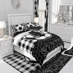 Feelyou Soccer Bedding Set for Girls Boys Kids Twin Size Black White Comforter Cover Set Room Decorative Geometric Pattern Duvet Cover Sports Theme Bedspread Cover 2Pcs Bedclothes