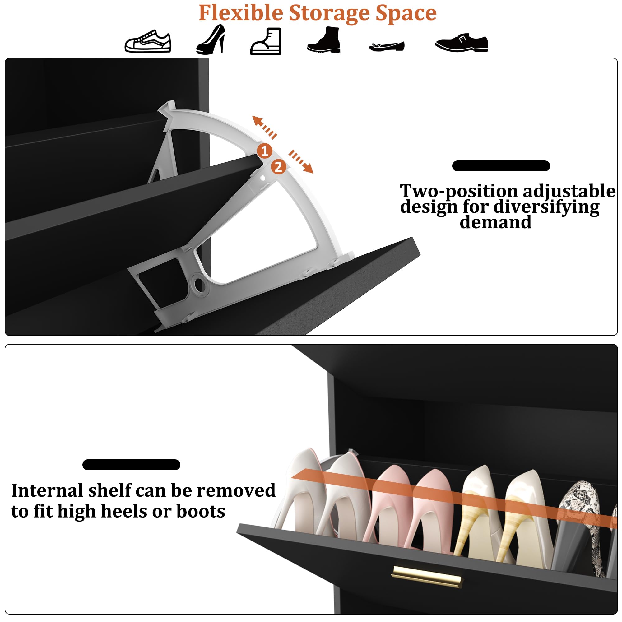 HOMEFORT Shoe Cabinet for Entryway, Shoe Storage Cabinet with 2 Flip Drawers, 30" Narrow Shoe Organizer Cabinet for Front Door Entrance, Modern Slim Hidden Shoe Rack Cabinet in Balck