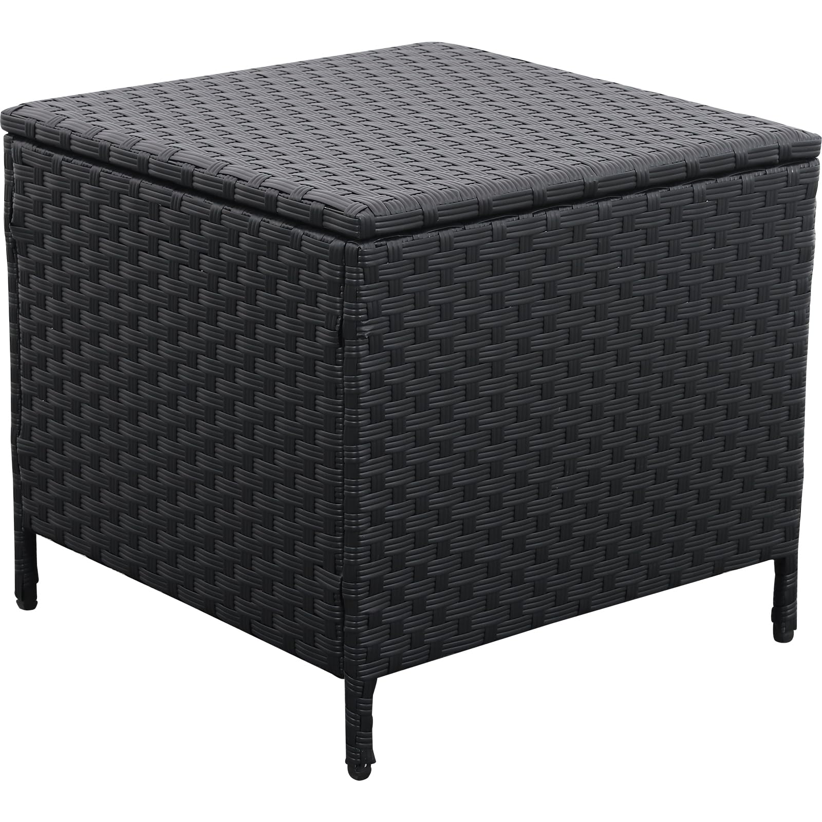 Lviden Outdoor Wicker Storage Side Table, Patio Black PE Rattan End Table with Storage, Square Container for Furniture Covers, Toys, and Gardening Tools