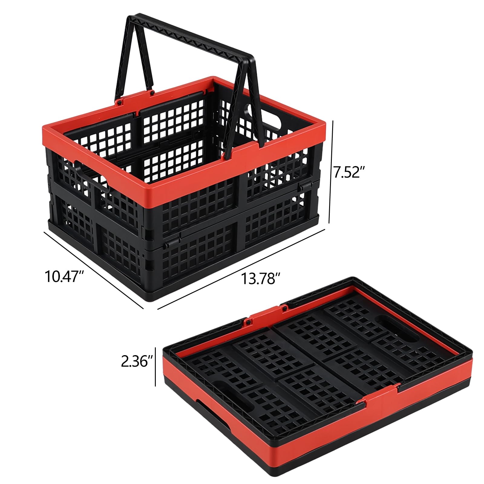 Xyskin Collapsible Reusable Plastic Grocery Shopping Baskets, Foldable Storage Crates with Handles, 2-Pack