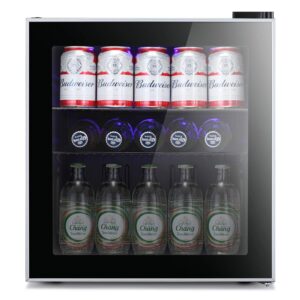 antarctic star 70 can mini fridge cooler - beverage refrigerator black glass door for beer soda or wine, small drink dispenser machine clear front removable for home, office or bar, 1.6cu.ft.