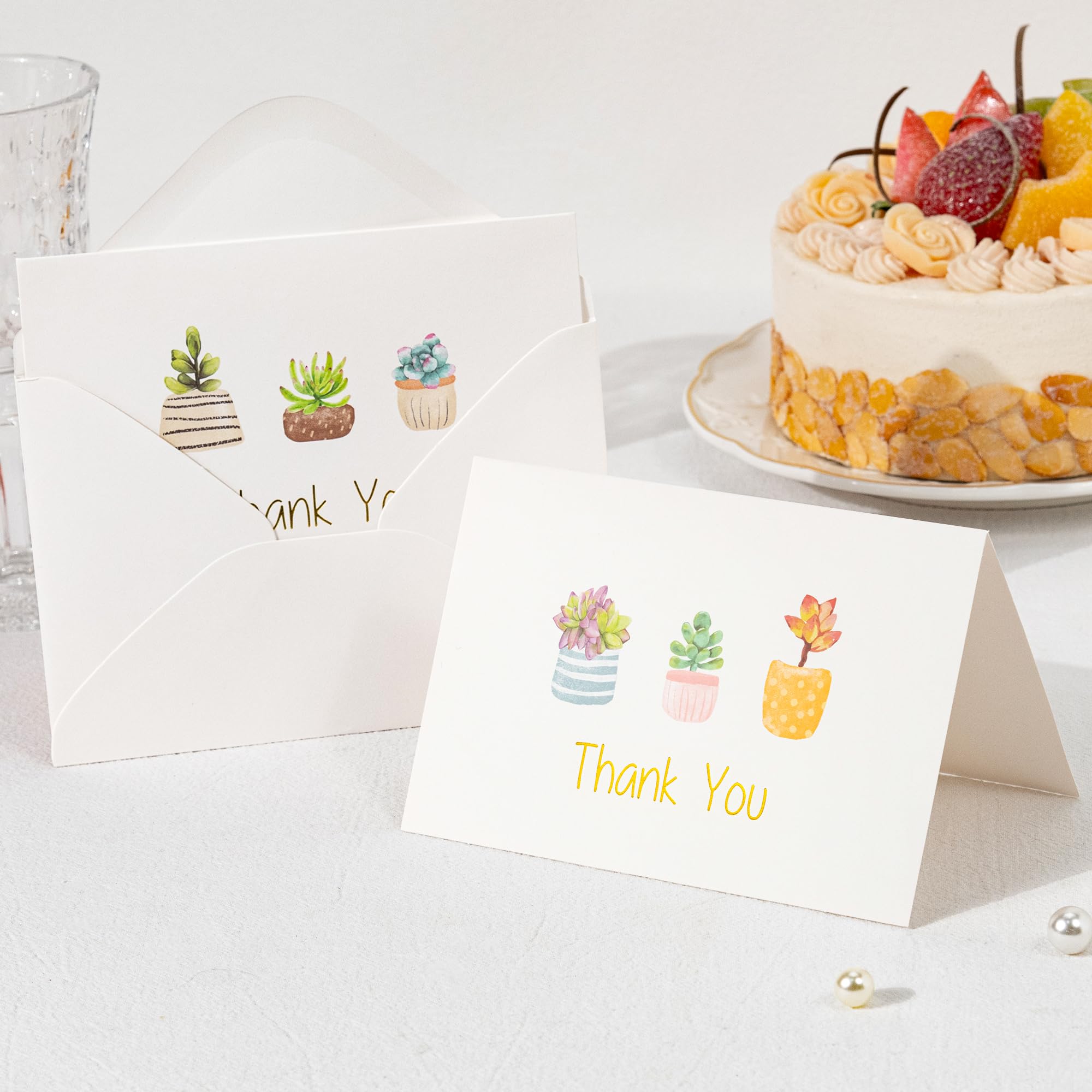 Crisky Printable Succulent Thank You Cards with Envelopes (50 Pack) & Stickers Greeting Notes Bulk, greenery plants for Birthday, Baby Shower,Bridal Shower, Wedding, Graduation