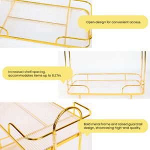 MYXLINK 2 Tier Bathroom Counter Organizer, Luxury Bathroom Organizer Countertop Cosmetic Display Trays for Skincare, Perfume Storage (Gold)