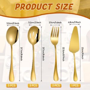 Tanlade 19 Pcs Stainless Steel Serving Utensils Set Flatware Include Spoons Forks Slotted Spoons Soup Ladle Skimmers Pie Server Serving Tongs for Home Buffet Party Breakfast Dinner(Gold)