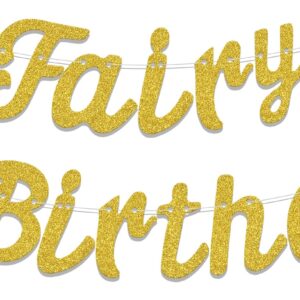 Fairy 1st Birthday Banner, Cute Fairies 1st Birthday Party Decorations, Flower Fairy Girl Happy First Birthday Anniversary Baby Shower Party Supplies Gold Rose Gold