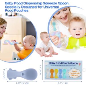 Miniguysa Silicone Baby Spoons & Squeeze Pouch Feeder Attachments Topper: Easy-Clean, Leak-Proof Spoon for Infant Food, Ideal for Diverse Food Pouches, Suitable for 3+ Months Babies 4-Pack, 2.48*1.18