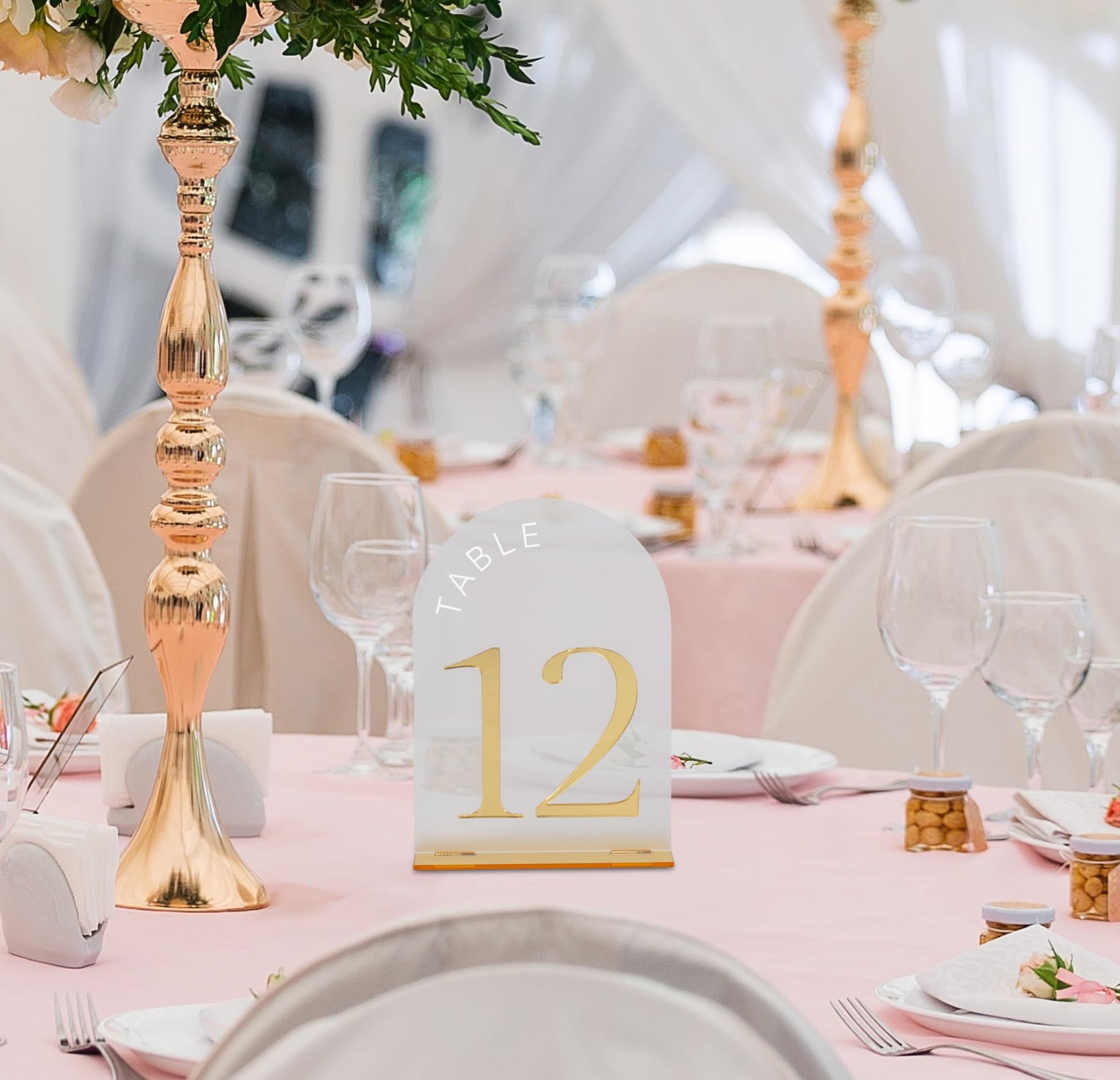 FIQSTER Frosted Arch Gold Table Numbers for Wedding Reception - Table numbers 1-30 - 5x7" Frosted Arch Acrylic Table Signs with Gold Mirror Numbers for Banquet, Party, Event, Anniversary (Table Numbers 1-30)