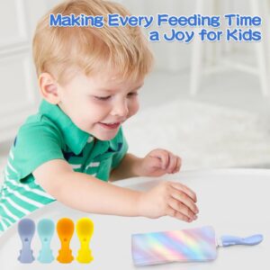 Miniguysa Silicone Baby Spoons & Squeeze Pouch Feeder Attachments Topper: Easy-Clean, Leak-Proof Spoon for Infant Food, Ideal for Diverse Food Pouches, Suitable for 3+ Months Babies 4-Pack, 2.48*1.18