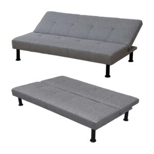 SumKea Convertible Flannel Sofa Compact, Adjustable, and Durable Futon Couch Bed with Sturdy Legs for Living Room and Bedroom, Grey