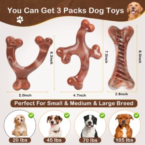 NOUGAT Dog Toys for Aggressive Chewers 3 Pack Indestructible Dog Toy Tough Nylon Bacon Flavor Dog Chew Toys for Large Medium Small Breed