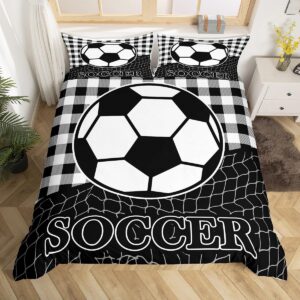 Feelyou Soccer Bedding Set for Girls Boys Kids Twin Size Black White Comforter Cover Set Room Decorative Geometric Pattern Duvet Cover Sports Theme Bedspread Cover 2Pcs Bedclothes