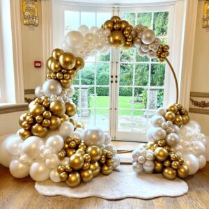 175pcs pearl white double-stuffed balloon garland kit, pearl white sand white gold balloons arch for boho wedding baby bridal shower anniversary birthday party decorations (pearl white)