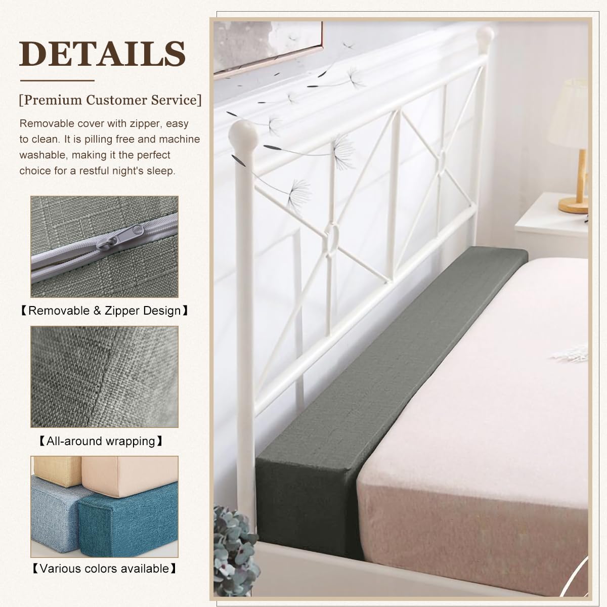 Bed Gap Filler/Mattress Space Filler, Mattress Extender for Twin/Full/Queen/King Bed, Close Gap(0-12") Between Mattress and Headboard or Wall, Stop Losing Your Pillows(Dark Gray-LxWxD-39*2*6in)