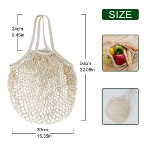 Mordx 2 Pack Premium Mesh Grocery Bags,100% Cotton String Mesh Bags,Long Handle Net Tote Bags,Reusable Produce Bags,Washable,Portable，Fruit and Vegetable Storage Bags,Beige