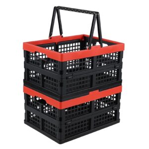 Xyskin Collapsible Reusable Plastic Grocery Shopping Baskets, Foldable Storage Crates with Handles, 2-Pack