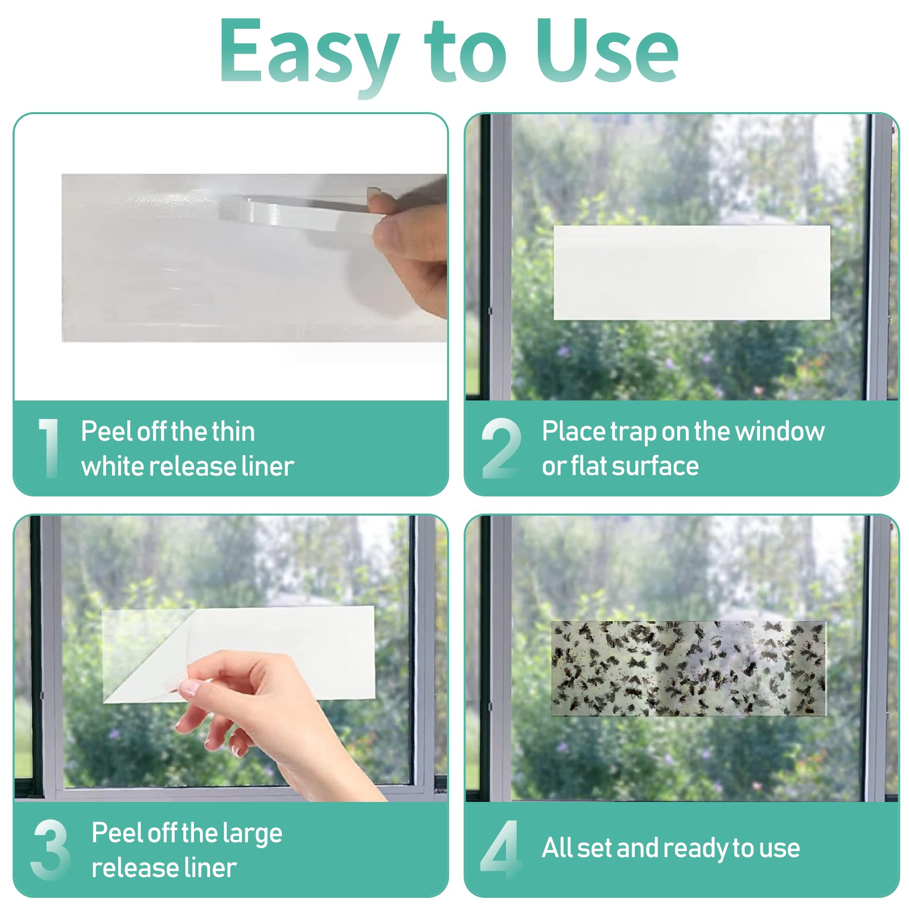 Cleanuper 60 Pcs Window Fly Traps for Indoor/Outdoor, Insect, Bugs, Fly & Fruit Fly Glue Sticky Adhesive Insect Killer - Easy to Use, Waterproof, Disposable, Non-Toxic, and Odorless, Economic Pack