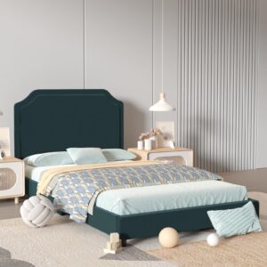 getifun upholstered kids twin bed frame, velvet wooden kids bed with adjustable headboard (green)