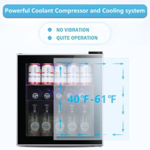 Antarctic Star 70 Can Mini Fridge Cooler - Beverage Refrigerator Black Glass Door for Beer Soda or Wine, Small Drink Dispenser Machine Clear Front Removable for Home, Office or Bar, 1.6cu.ft.