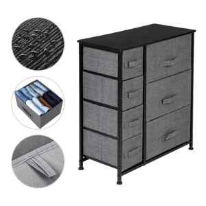 7-Drawer Fabric Dresser Tower, Fabric Storage Chest Tower, Steel Frame, Wood Top for Bedroom, Hallway, Closet Storage Unit Organize Home, Entryway, Stable, Lightweight, Versatile 66lb Capacity Grey