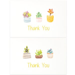 crisky printable succulent thank you cards with envelopes (50 pack) & stickers greeting notes bulk, greenery plants for birthday, baby shower,bridal shower, wedding, graduation