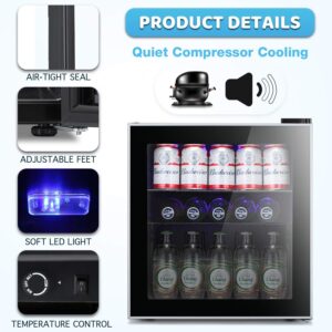 Antarctic Star 70 Can Mini Fridge Cooler - Beverage Refrigerator Black Glass Door for Beer Soda or Wine, Small Drink Dispenser Machine Clear Front Removable for Home, Office or Bar, 1.6cu.ft.