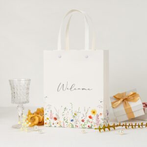 Crisky Wildflower Welcome Bags for Wedding Hotel Guests, Candy Buffet Bags, Wedding Gift Bridal Baby Shower Favor Bags, 10"x8"x4", 25 pcs