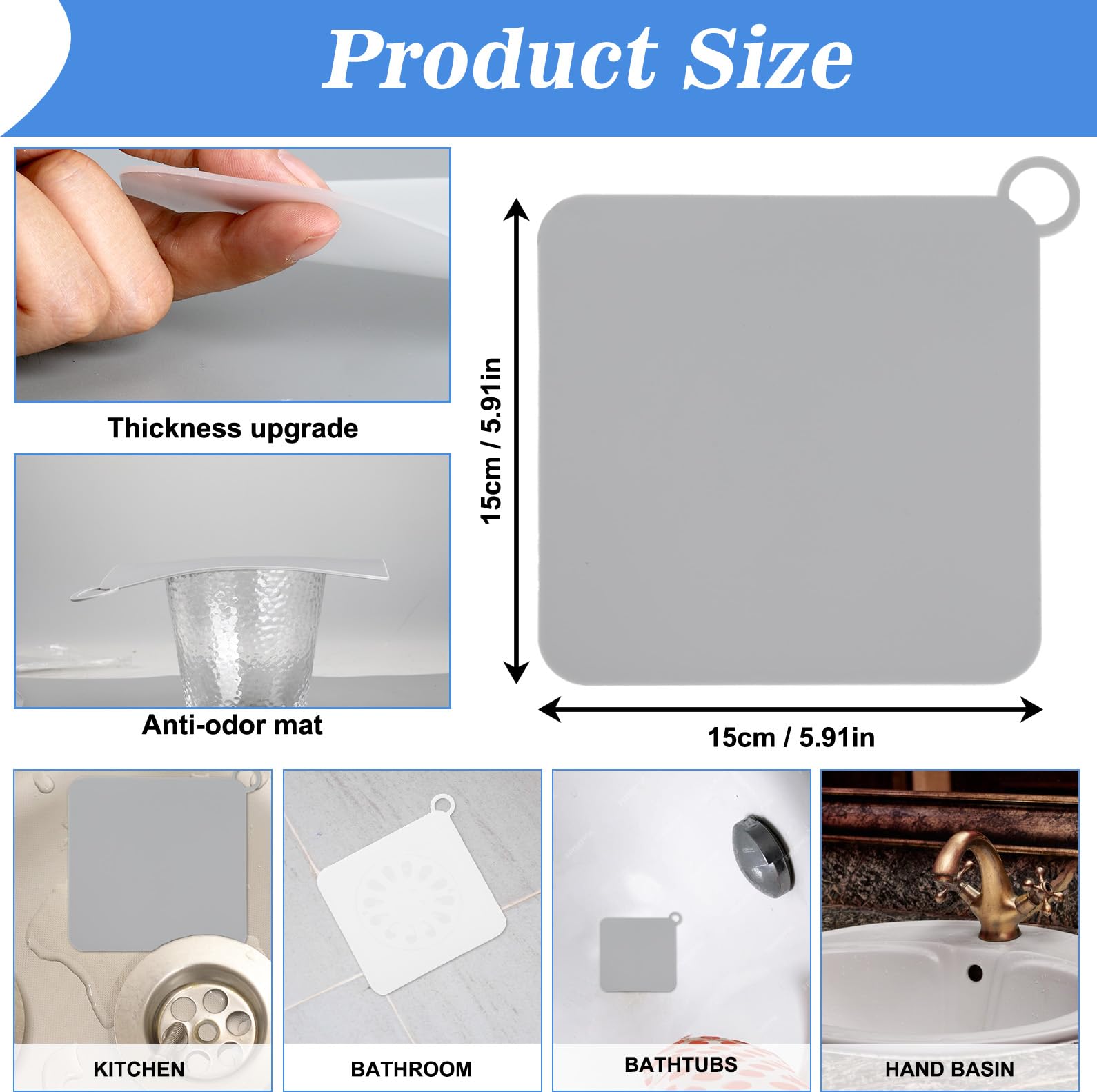 4PCS Drain Covers, Drain Covers to Keep Bugs Out, Bathtub Drain Stopper, Shower Drain Cover, Shower Drain Cover Silicone Anti Odor, 2 White, 2 Grey