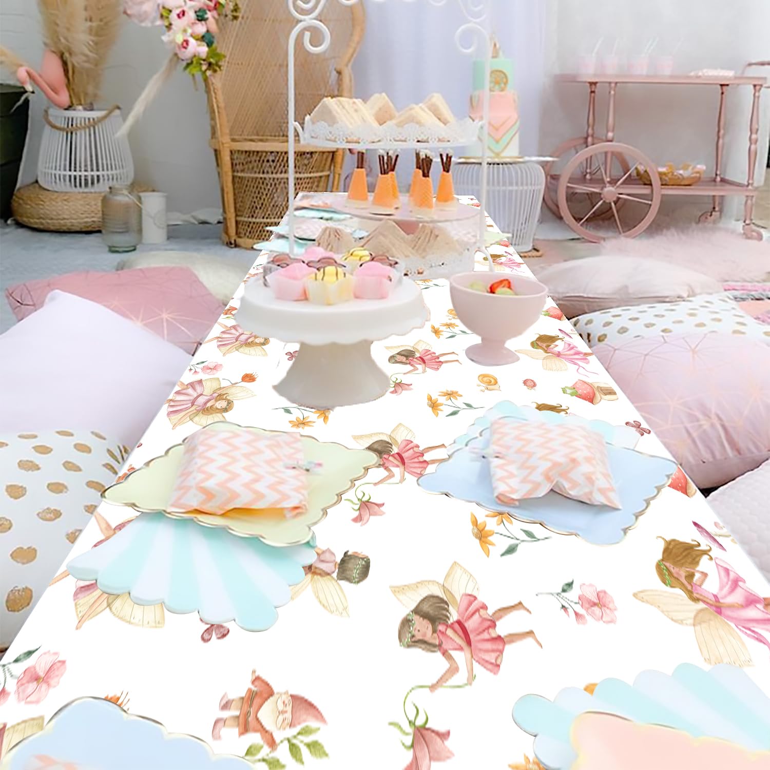 CANDY CHEF Fairy Party Tablecloth Fairy Birthday Party Table Cover 3Pcs Fairies Garden Table Covers Fairy Birthday Party Decorations for Fairy Elf Theme Baby Shower Supplies