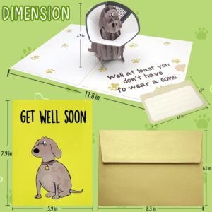 mmuue Funny Pop Up Get Well Soon Card, Humorous 3D Speedy Surgery Recovery Card for Friends Patient, Lovely Sympathy Cards for Men Women, At Least You Don't Have to Wear A Cone, Pug Cone Card