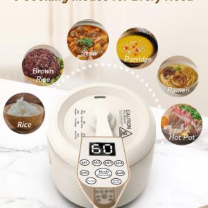 Feekaa Rice Cooker, Poetable Rice Cooker Small 1.2L, Mini Removable Electric Rice Cooker for 1-2 people, 6 Modes Rice Cooker for White Rice, Brown Rice, Stew, Ramen, Porridge, Hot Pot