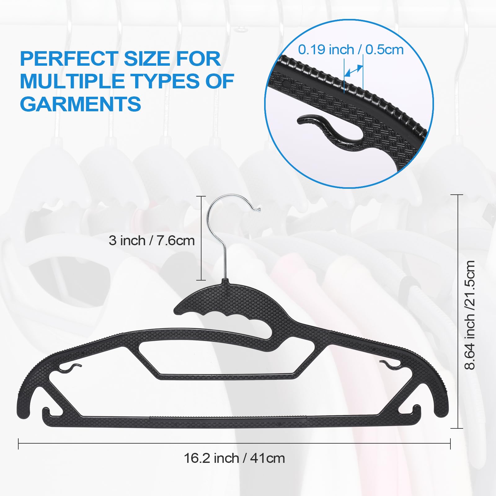 UNEED Hangers 50 Pack - Space Saving Plastic Clothes Hangers with 360°Rotating Hook-Heavy Duty Hangers for Suits and Pants(Balck Hanger)