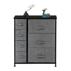 7-drawer fabric dresser tower, fabric storage chest tower, steel frame, wood top for bedroom, hallway, closet storage unit organize home, entryway, stable, lightweight, versatile 66lb capacity grey