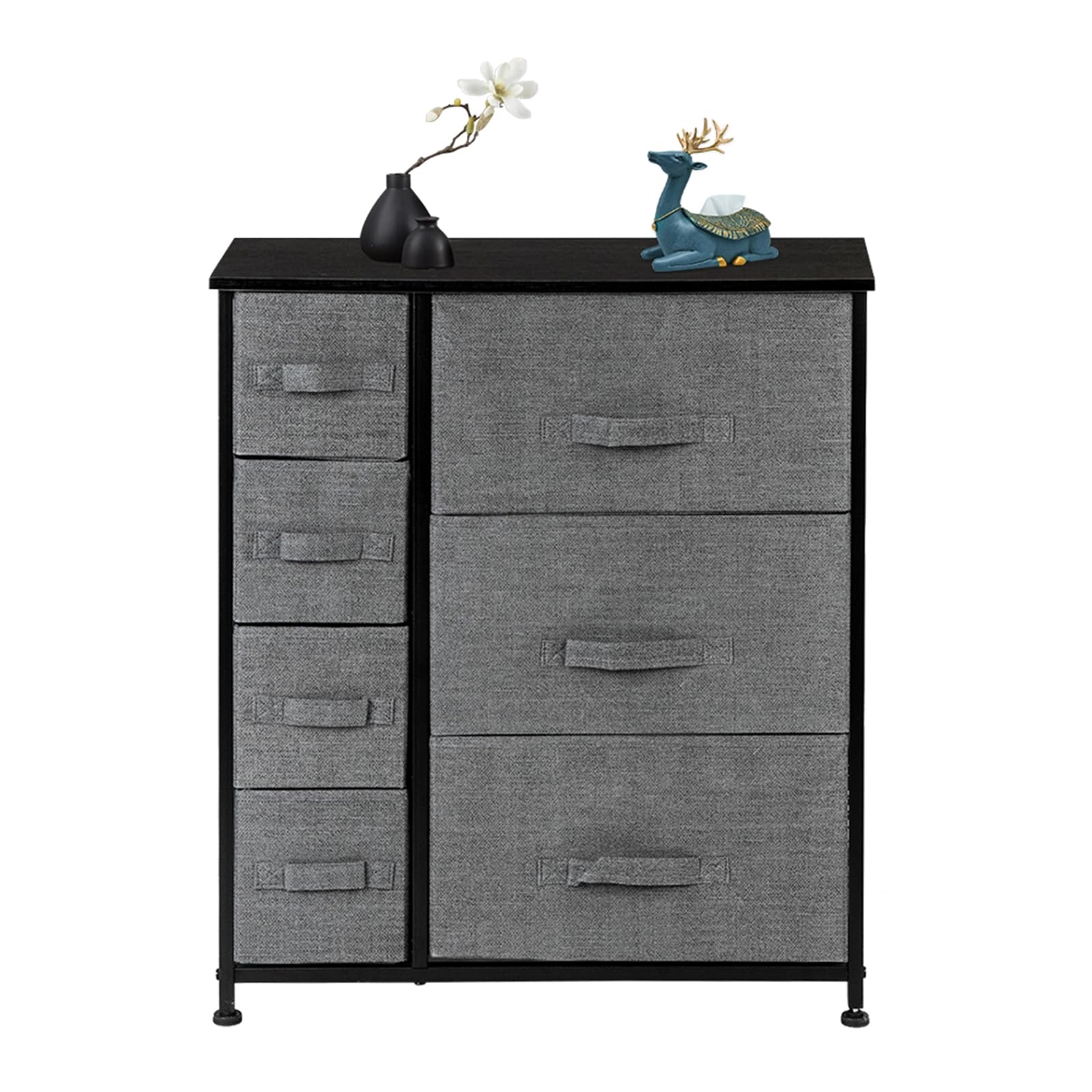 7-Drawer Fabric Dresser Tower, Fabric Storage Chest Tower, Steel Frame, Wood Top for Bedroom, Hallway, Closet Storage Unit Organize Home, Entryway, Stable, Lightweight, Versatile 66lb Capacity Grey