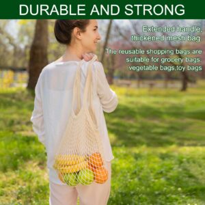 Mordx 2 Pack Premium Mesh Grocery Bags,100% Cotton String Mesh Bags,Long Handle Net Tote Bags,Reusable Produce Bags,Washable,Portable，Fruit and Vegetable Storage Bags,Beige