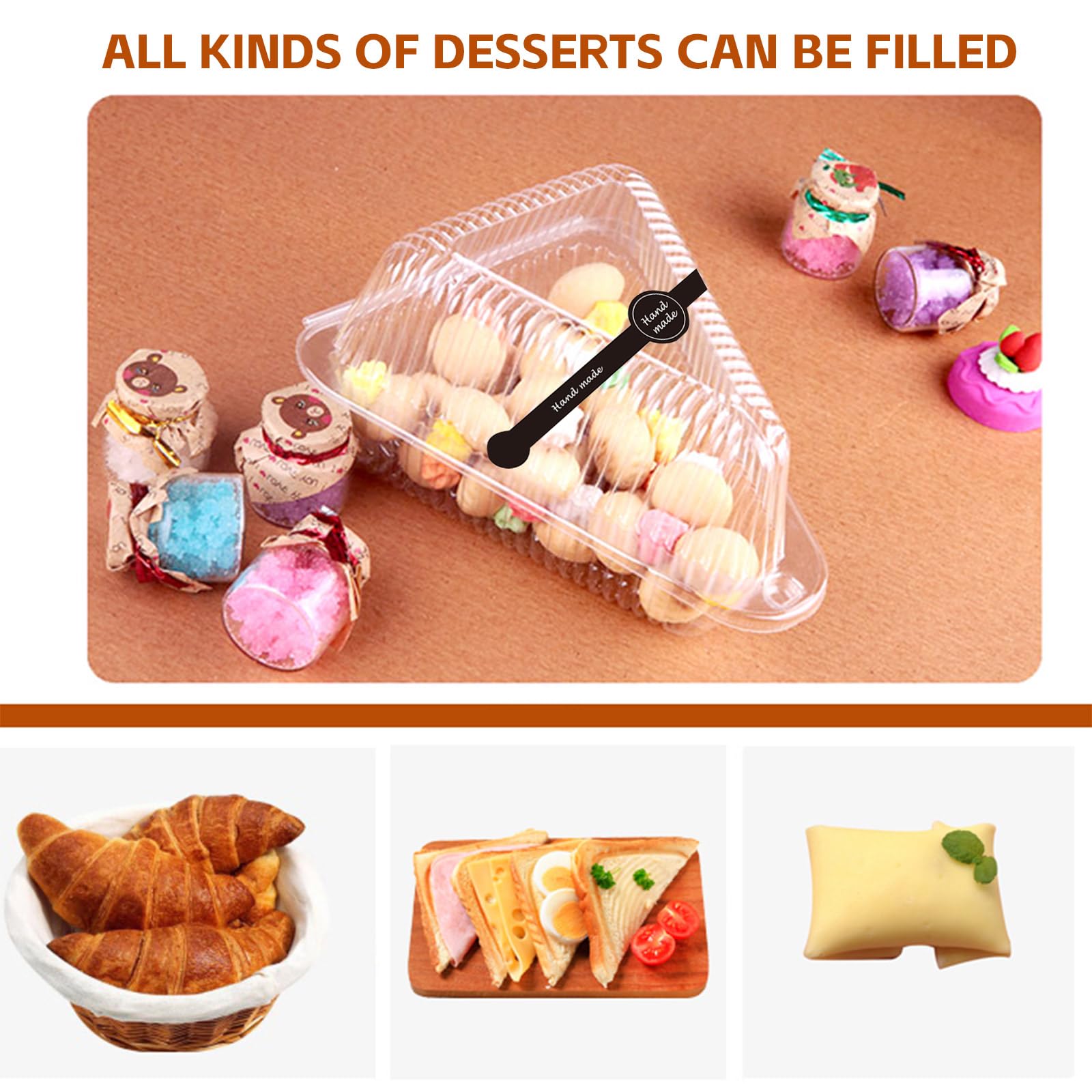 SVICCOOKQ 200 Pcs Cake Slice Containers,Cake Slice Boxes,individual cake slice containers with 200 sets of cake stickers for Cheesecake Small Pies Snack Dessert