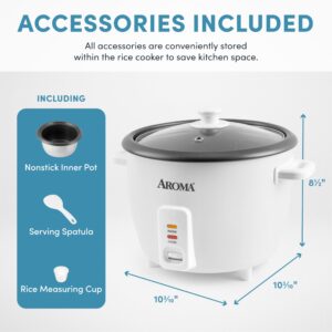 AROMA® Rice Cooker, 8-Cup (Uncooked) / 16-Cup (Cooked), Pot-Style Rice Cooker and Soup Warmer with One-Touch Control, 4 Qt, White, ARC-368NG