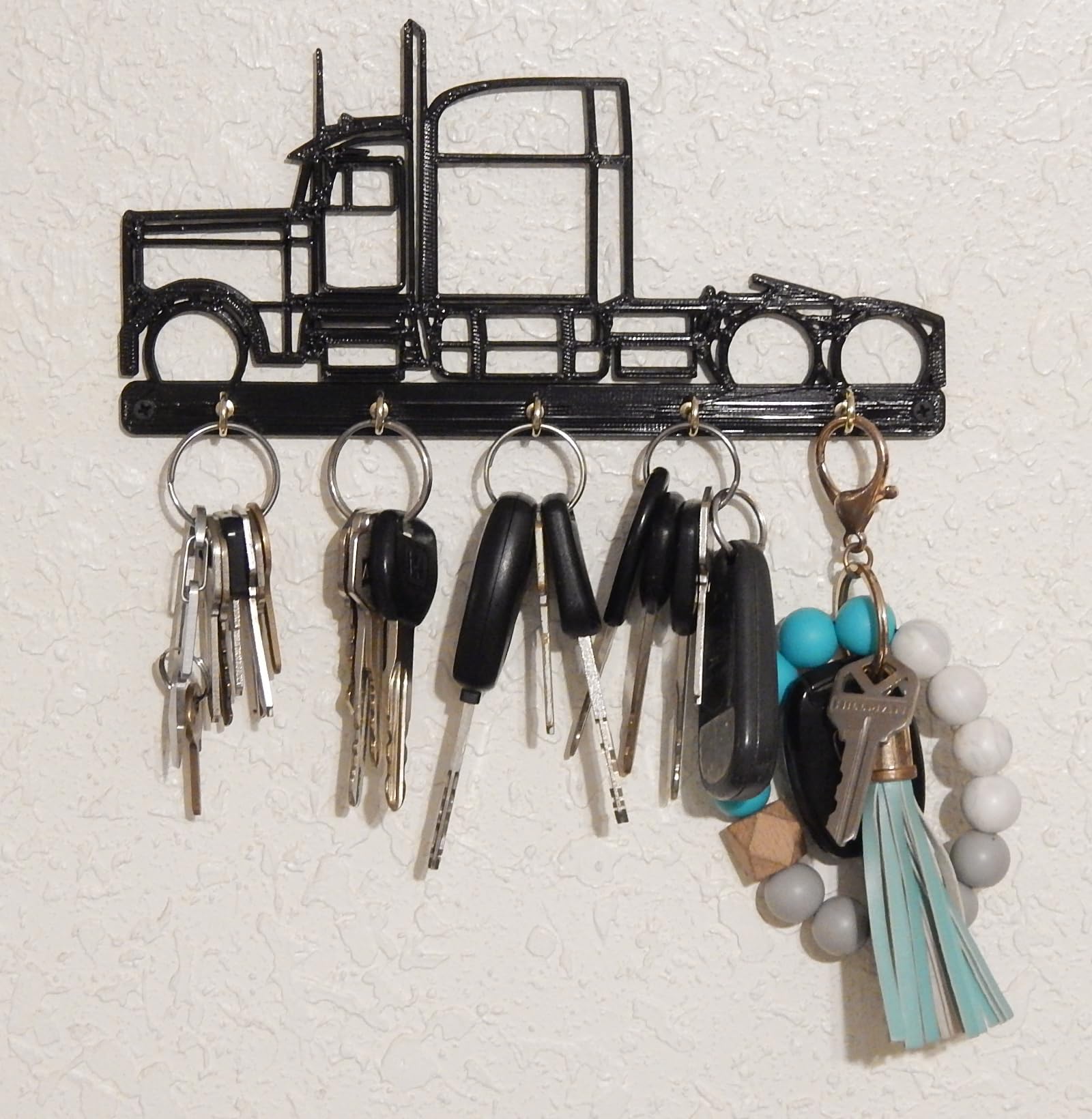 18 Wheeler Semi Truck Big Rig Key Rack Hanger Holder for Wall Entryway Organization Housewarming New Home Gift - 8" x 4" x 3/16" -Five Hooks