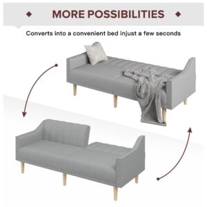 ZeeFu Convertible Futon Sofa Bed,74" Modern Grey Velvet Convertible Folding Sleeper Sofa Bed with Adjustable Backrest,Upholstered Reclining Futon Sofa Couch for Living Room Bedroom Office Apartments