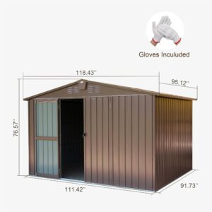 HiKingKing 10x8 Ft Metal Outdoor Tool House, Large Steel Utility Backyard Storage Sheds with Double Lockable Doors & Air Vents, Waterproof for Garden, Patio Lawn, Brown